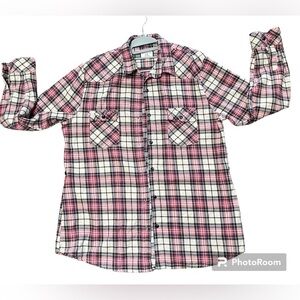 Matchstick western pink black plaid Long sleeve Button Down grandma core XL